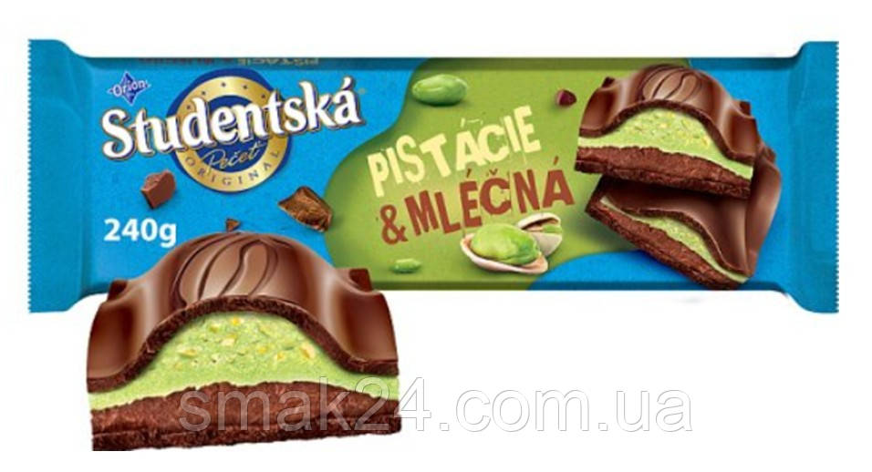 Молочный шоколад с фисташковым кремом Studentska Pistacie&Mlecna 240г Чехия - фото 1 - id-p2112208144