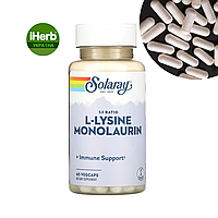 Solaray, L-лізин і монолаурин, у співвідношенні 1:1, 60 рослинних капсул