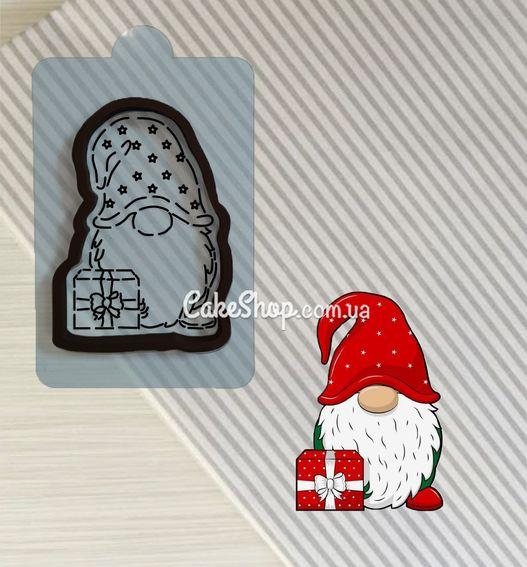 Вирубка пластикова з трафаретом Гномик з подарунком, фото 1
