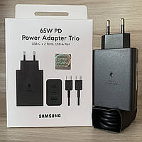 Зарядное устройство с быстрой зарядкой Samsung 65W с кабелем Type-C to Type-C |2Type-C/USB| Черный
