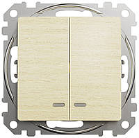 Вимикач двоклавішний береза з синім підсвічуванням Sedna