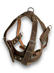 Тягова Шлея шкіряна для собак. Шкіряна шлея для собак 56-72 см, 71-90 см, 30 мм, Коричневий