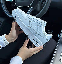 Жіночі кросівки Nike Air Force 1 LX Crome Swooshes White Black Найк Аїр Форс білі шкіра демісезон, фото 3