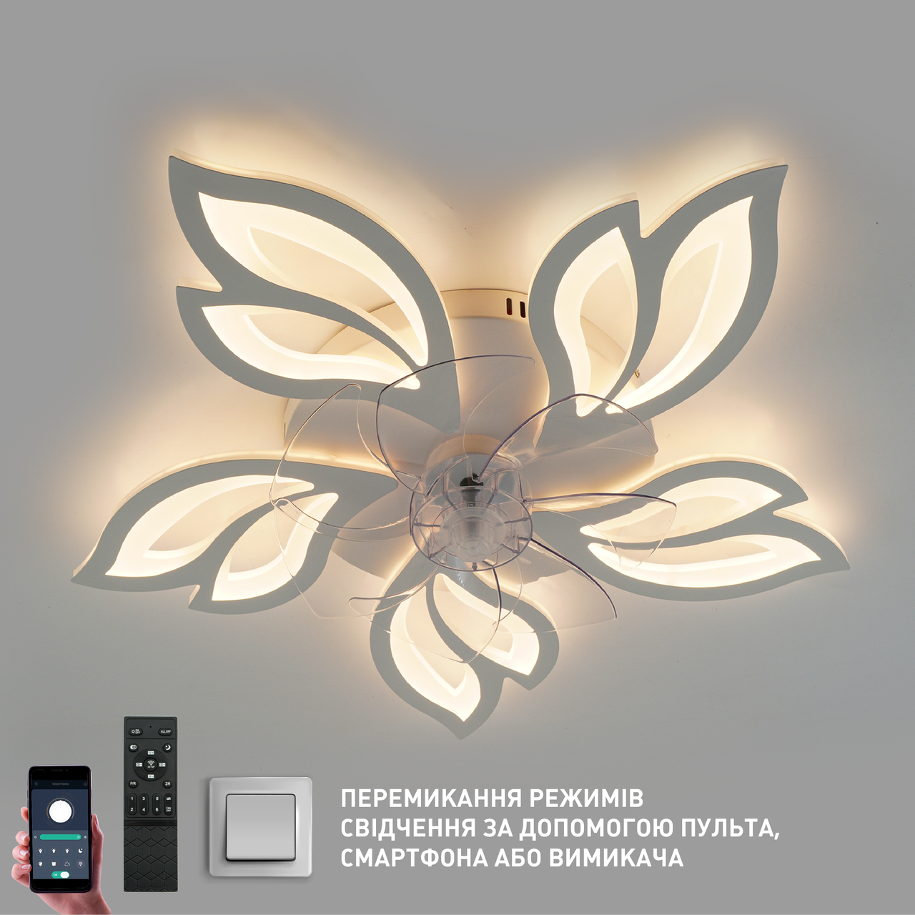 Люстра світлодіодна FAN ASTRA 85W+18W 5F Люстра з пультом управління