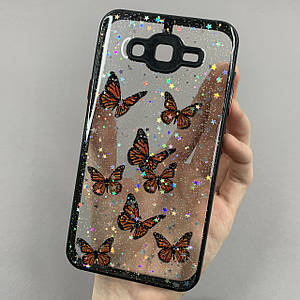 Чохол для Samsung Galaxy J7 2015 J700 чохол з метеликами із захистом камери на самсунг дж700 чорний a0i