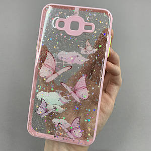 Чохол для Samsung Galaxy J7 2015 J700 чохол з метеликами із захистом камери на самсунг дж700 рожевий a0i
