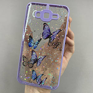 Чохол для Samsung Galaxy J7 2015 J700 чохол з метеликами із захистом камери на самсунг дж700 бузковий a0i