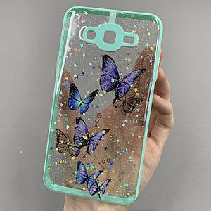 Чохол для Samsung Galaxy J7 2015 J700 чохол з метеликами із захистом камери на самсунг дж700 бірюзовий a0i