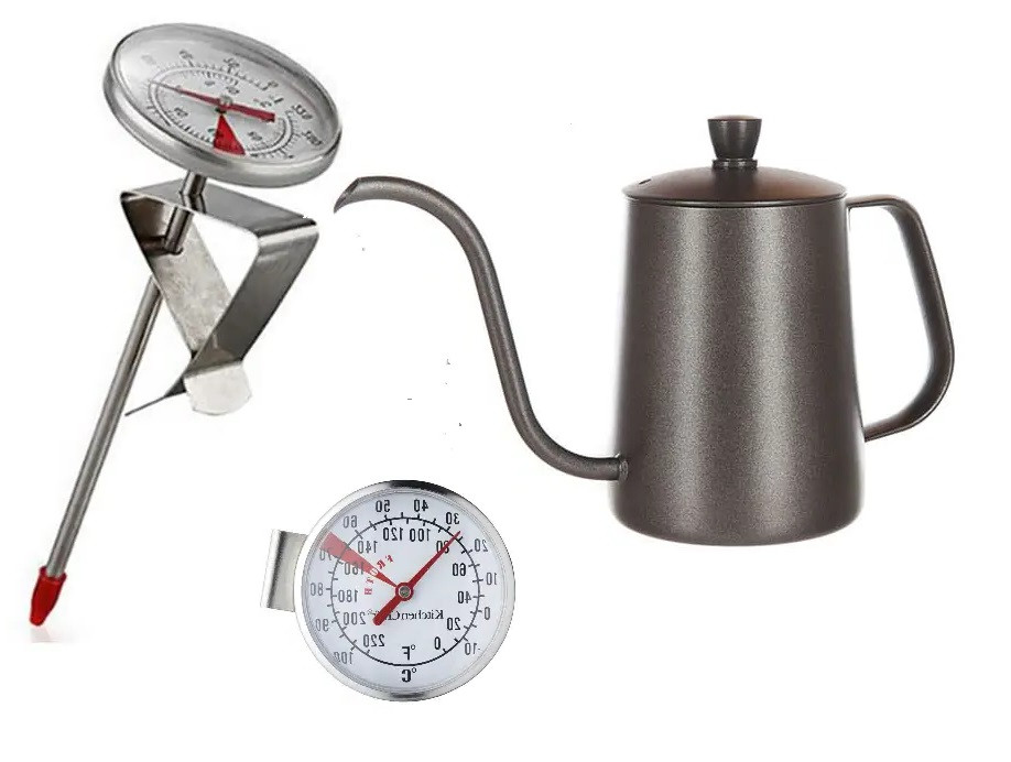 Чайник із Термометром для кави 600 мл. з тонким носиком Чорний