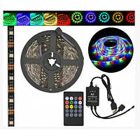 Светодиодная лента SMD 5050 RGB LED 2 м IP65 с пультом и блоком питания USB, 2м, Лента LV-257 светодиодная