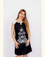 Сукня-туніка жіноча літня лляна чорна "Bezkinechnyk" зі сріблястою вишивкою без рукавів S