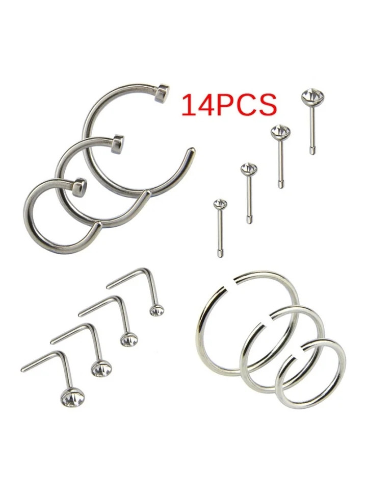 Прикраса для пірсингу носа. Сережки в ніс 14 шт. комплект, фото 1
