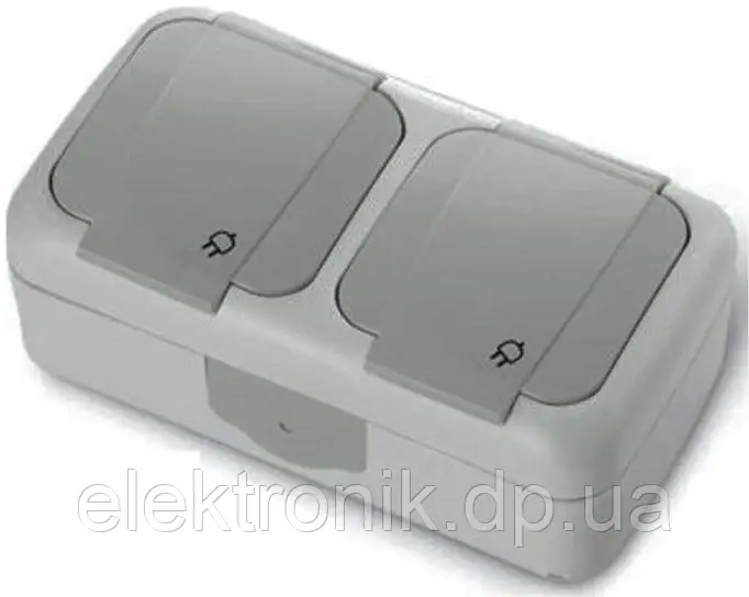 Розетка + розетка із заземленням і кришкою VIKO Palmiye сірий