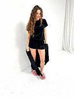 Комплект трійка шорти футболка халат. Красиві жіночі піжами. Домашній одяг., фото 4