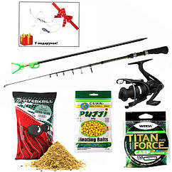 Набір на карася (Міні спінінг + Котушка + Лісочка + Підгодовування + Нажика + Підставка + Подарунок)