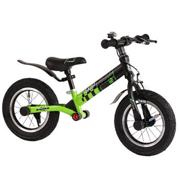 Дитячий беговел 12 дюймів (надувн.колеса, алюмінієва рама) Corso Skip Jack 95112 Чорно-зелений