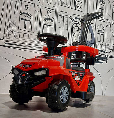 Інтерактивна каталка толокар з музикою для дітей / Дитяча машинка для прогулянок з бортиками та ручкою Червоний