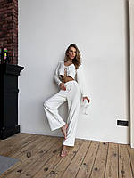 Ангоровий жіночий комплект-двійка Місяць для дому та сну якісний костюм у піжамному стилі молочного кольору M