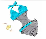 Жіночий купальник сіро-блакитний на зав'язках, фото 2