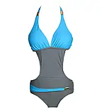 Жіночий купальник сіро-блакитний на зав'язках, фото 3