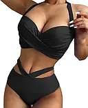 Жіночий роздільний купальник з палітурками у чорному кольорі, фото 6