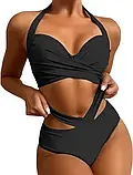 Жіночий роздільний купальник з палітурками у чорному кольорі, фото 3