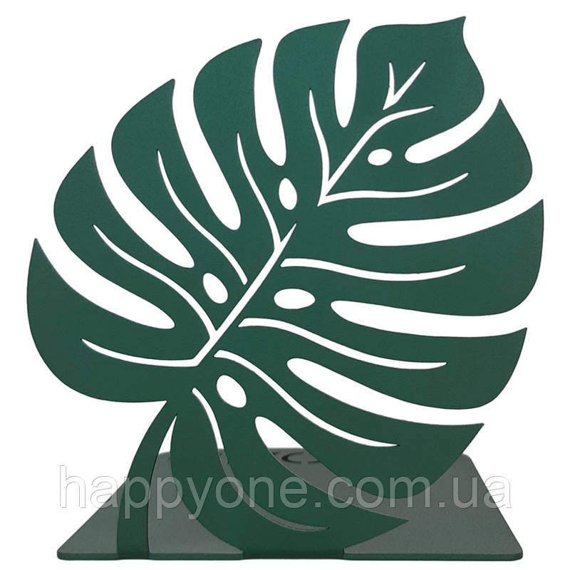 Металевий упор для книг Glozis Monstera Leaf Green (зелений), фото 1