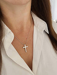 Срібний лаконічний хрестик з цирконіями на ланцюжку "Dream" — срібло 925 проби, сучасне модне кольє