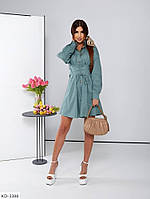 Платье-рубашка короткое женское мини эффектное стильное с корсетным поясом из коттона размеры 40-46 арт 2434