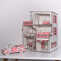 Казковий рожевий ляльковий будинок для лос з гаражем + машинка Дитячі ігрові намети, будиночки