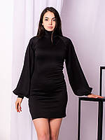 Жіноче коротке плаття з широкими рукавами-реглан. Чорний 38