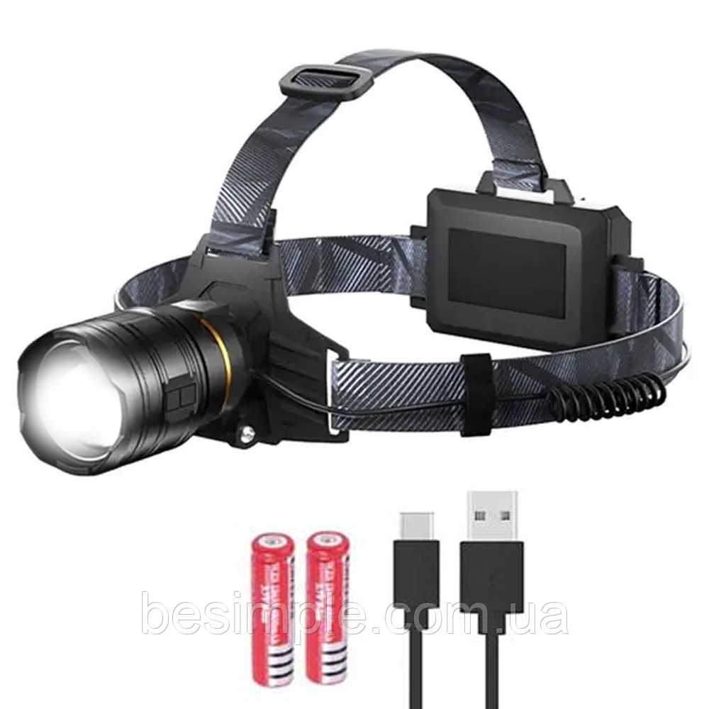 Налобний ліхтар BL-8076-2-GT100, 2x18650, zoom, microUSB / Потужний яскравий ліхтарик на голову, фото 1