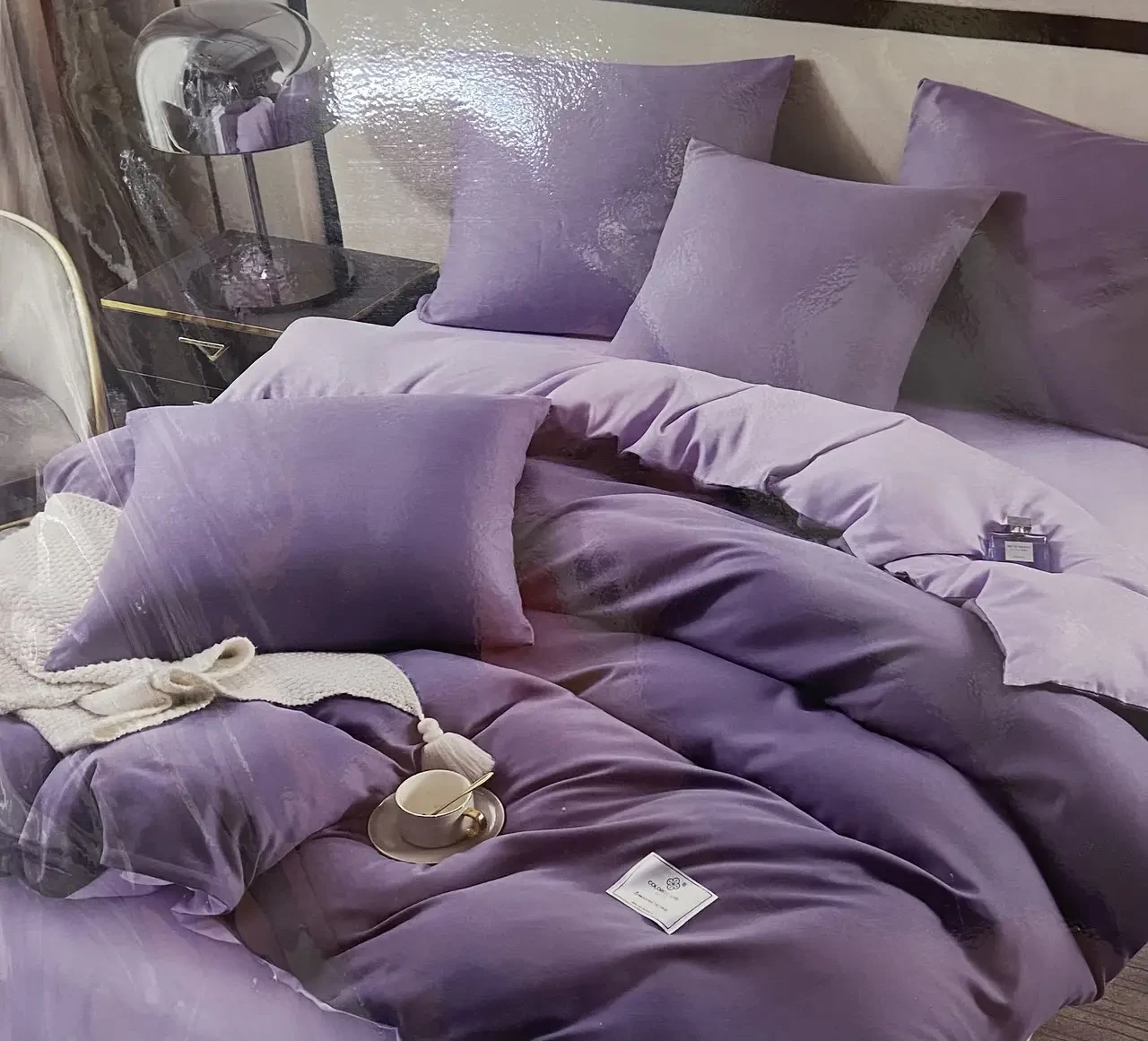 Фланелева постільна білизна однотонна комбінована євророзмірна, фото 1