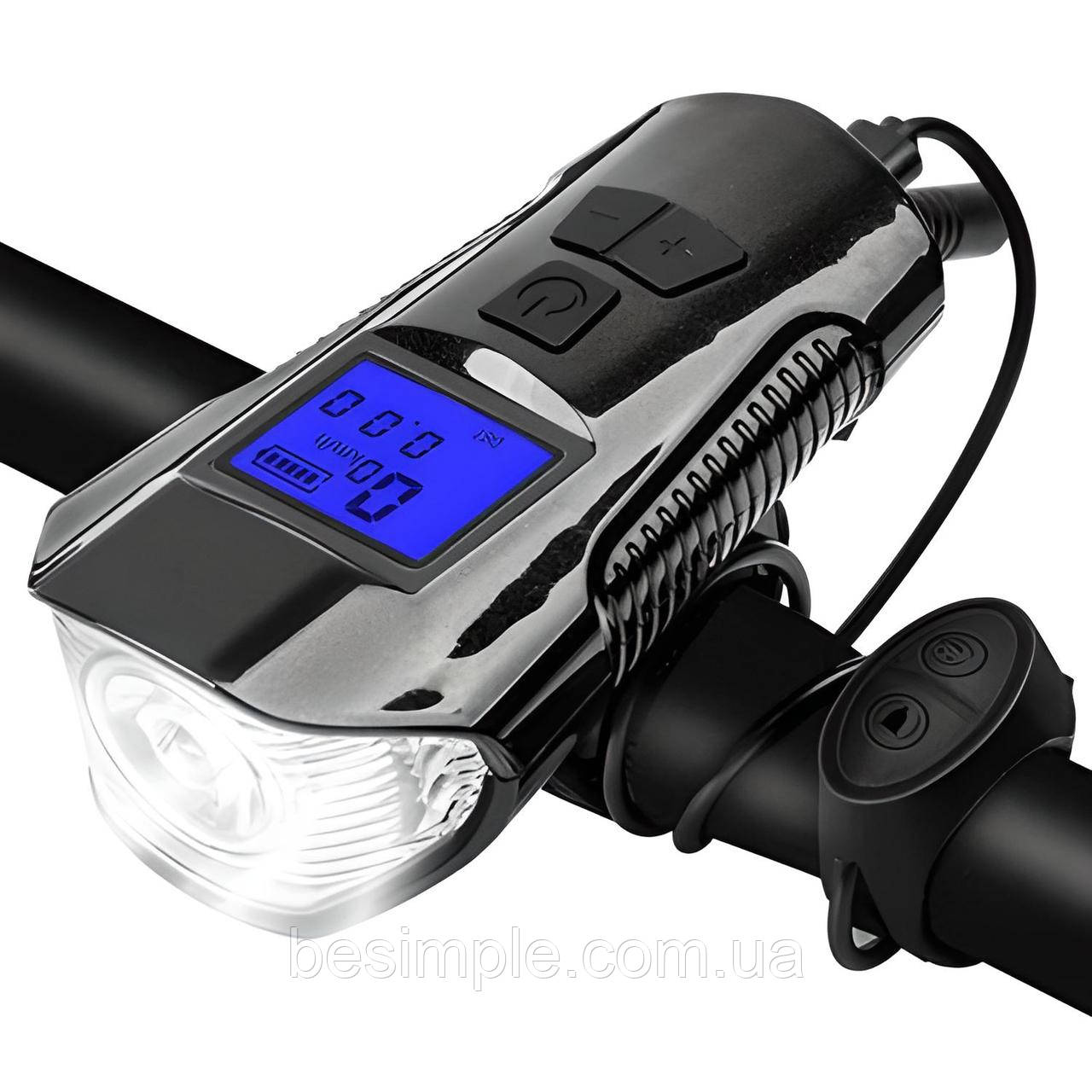 Велофара з комп'ютером та сигналом XA-585-T6+2LED, від USB / Водостійкий ліхтарик на велосипед з 4 режимами