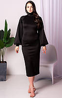 Жіноче плаття міді з широкими рукавами-реглан. Чорний 38