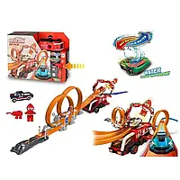 Трек 660 A 98  металопластикова машинка, фігурка героя, наліпки, запускач, перешкоди для трюків, в коробці