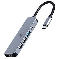 Док станция USB-C 5-в-1 (хаб/HDMI/PD), серый Cablexpert A-CM-COMBO5-03 - MegaLavka