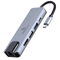 Док станция USB-C 5в1 (хаб/HDMI/PD/LAN), серый Cablexpert A-CM-COMBO5-04 - MegaLavka