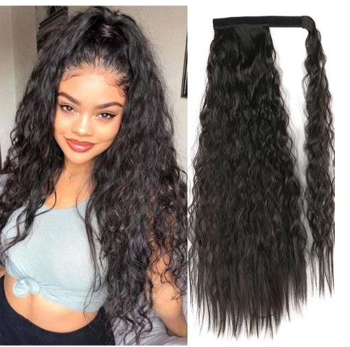 Шиньйон шоколадний темно-коричневий хвилястий хвіст на ліпучці, фото 1