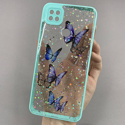 Чохол для Xiaomi Redmi 9C чохол з метеликами із захистом камери на телефон сяомі редмі 9с бірюзовий a0i, фото 1