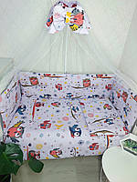 Постельное бельё для детской кроватки с узором "Совы" в сиреневом цвете