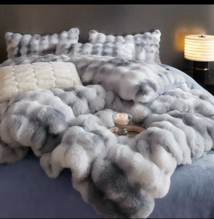 Велюрова тепла постільна білизна зі штучного хутра євро комплект/тепла постільна білизна Кролик, фото 1