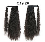 Шиньйон шоколадний темно-коричневий хвилястий хвіст на ліпучці, фото 2