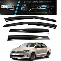 Дефлекторы окон, ветровики на Volkswagen Polo 5 седан 2010-2017 (скотч) Sunplex