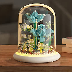 Конструктор-нічник у колбі "Квітка в горщику" 570 деталей, на батарейках / 3D конструктор дитячий Вічна квітка