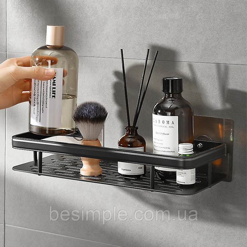 Металева полиця для ванної (30*13*4,5см) Bathroom shelf, Чорна / Самоклеюча поличка у ванну кімнату, фото 1