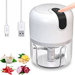 Міні подрібнювач для продуктів 250мл, від USB, MAG-658, Білий / Бездротовий блендер для овочів / Міні чоппер