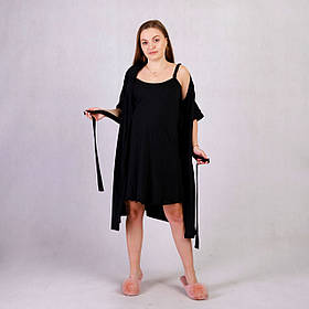 Комплект (нічна сорочка та халат) для вагітних та годуючих мам Розмір 46/48 Tiana Чорний