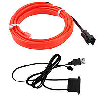 Светодиодная лента для авто 3м, USB, Красная / Подсветка для автомобиля / Диодная лента / Неоновая подсветка