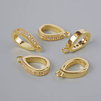 Підкулонник з білими стразами, золотистий колір металу d-15х3мм+- 1шт.